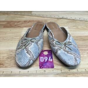 Madewell Adelle Flat Womens 9 Feather Blue Snakeskin Leather Slip-On Ballet Mule